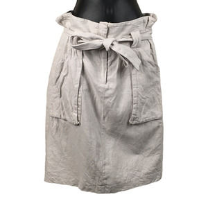 H&M Skirt Paper Bag Waist Tie Linen Blend Pockets Womens 6 Work Casual Khaki Tan